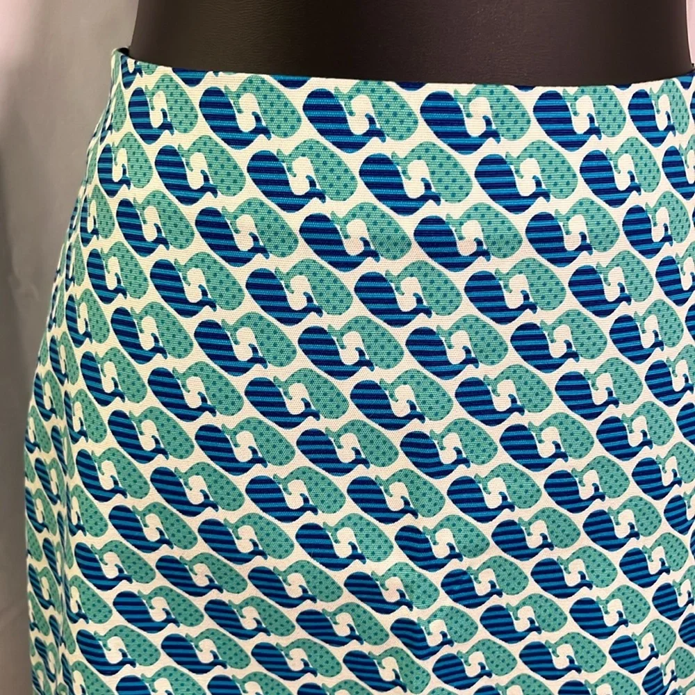 Talbots Blue Whale Print Twill Cotton High-Waist Mini Skirt